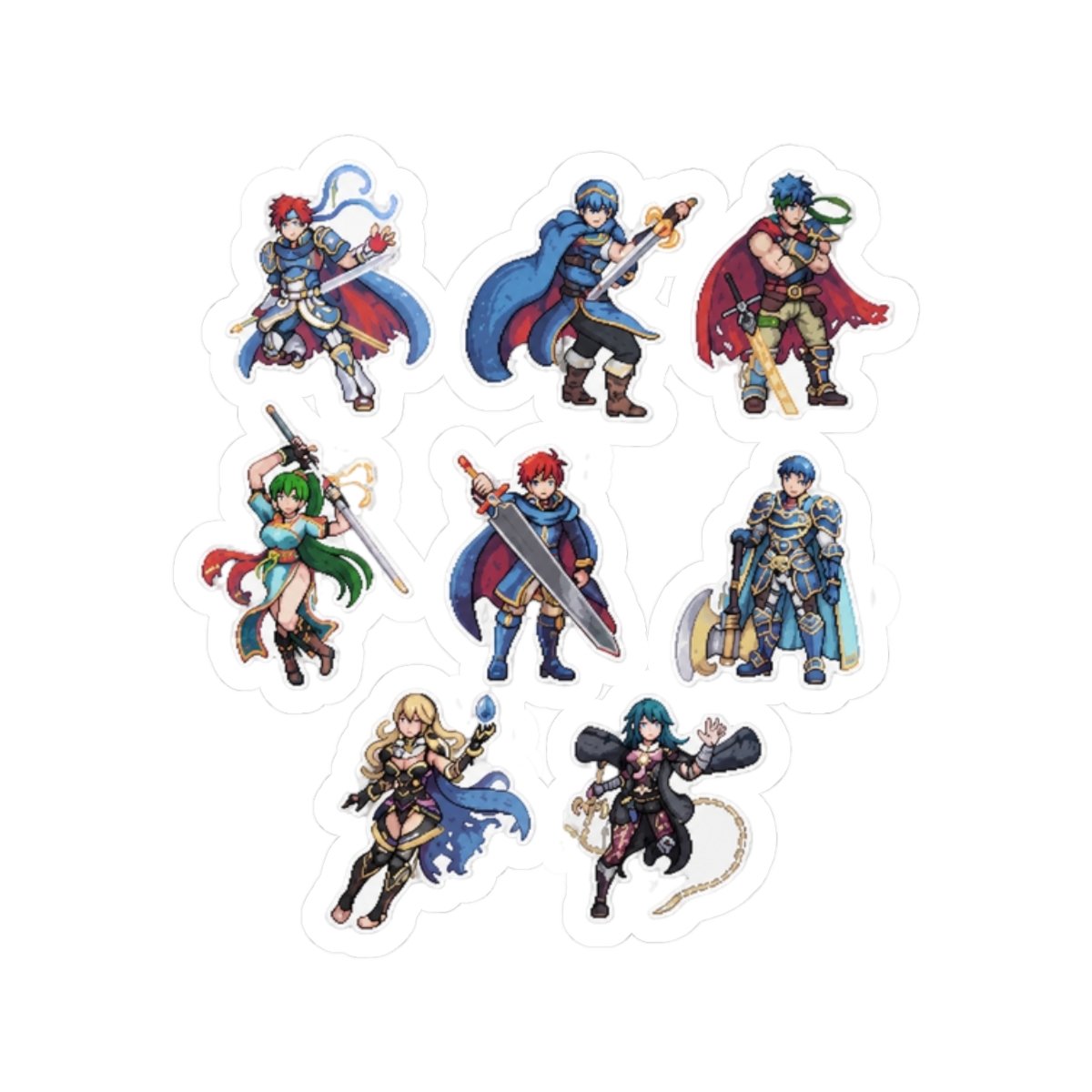 Fire Emblem Roy Byleth Corrin Ike Marth Hector Lyn Lyndis Pixel Art Sticker | Super Smash Bros FE - alternate angle 3, merchandise