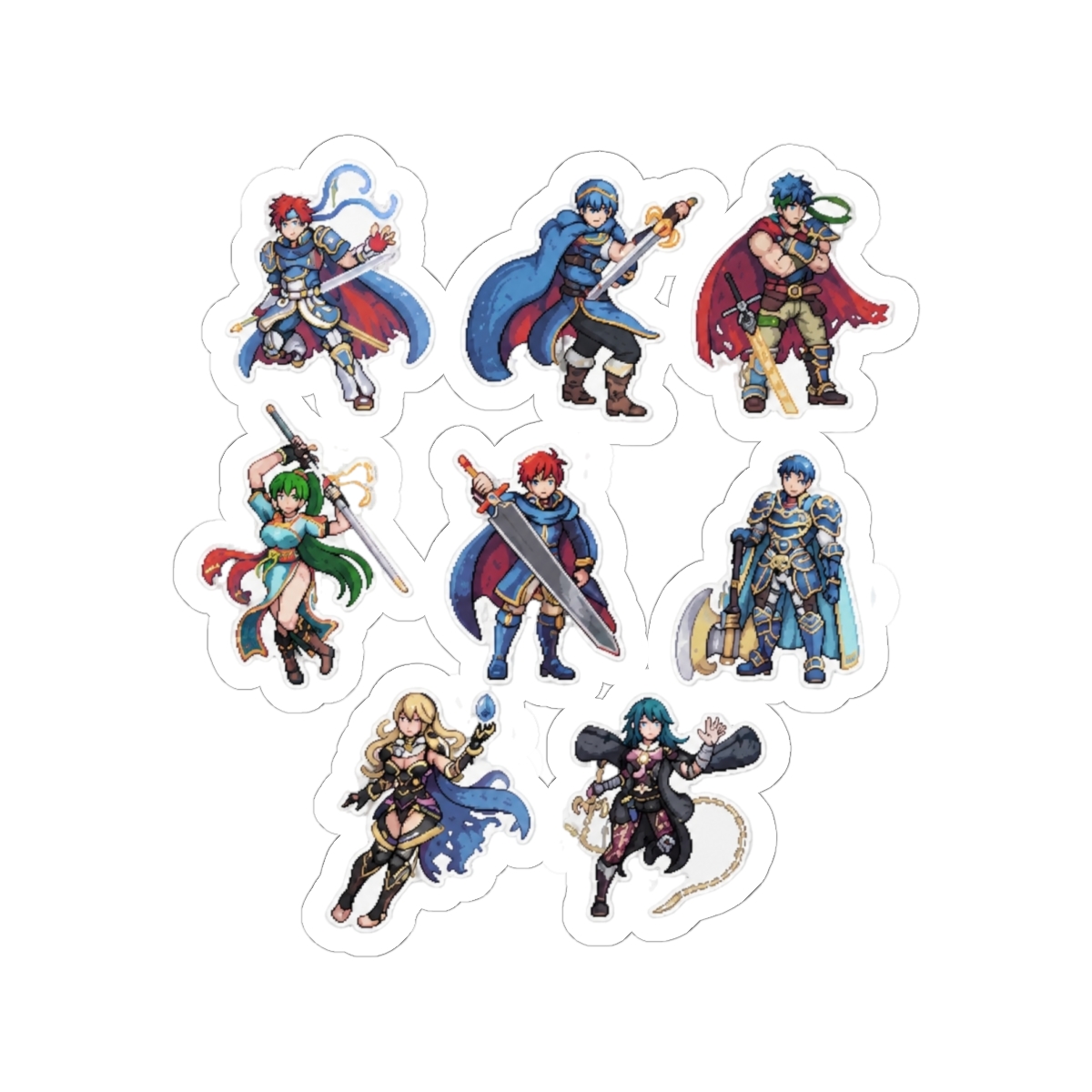 Fire Emblem Roy Byleth Corrin Ike Marth Hector Lyn Lyndis Pixel Art Sticker | Super Smash Bros FE
